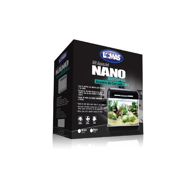 ACUARIO NANO CASCADA 15 LTS. B/N NEGRO