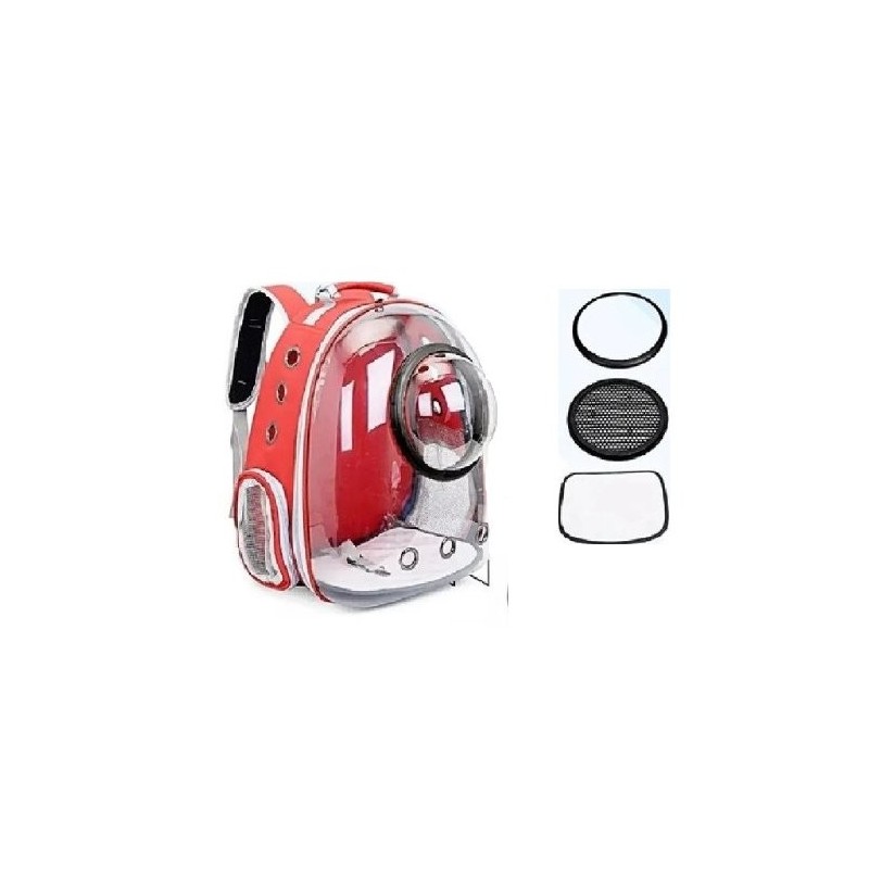 MOCHILA TRANSP CON BURBUJA TRANSPARENTE ROJO