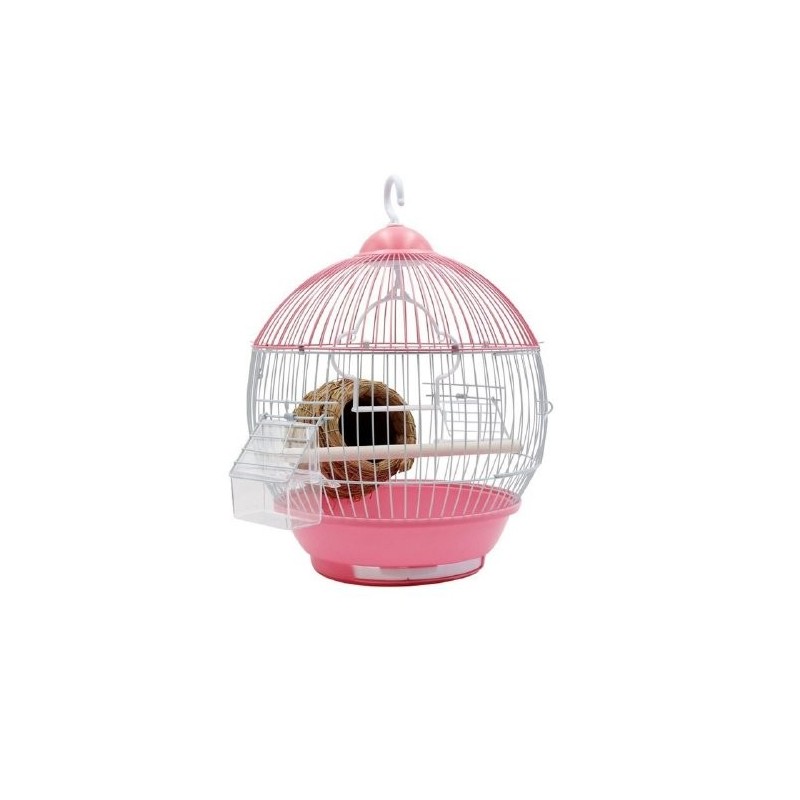 JAULA P/AVES REDONDA CHICA 28X38CM ROSA