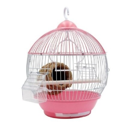 JAULA P/AVES REDONDA CHICA 28X38CM ROSA