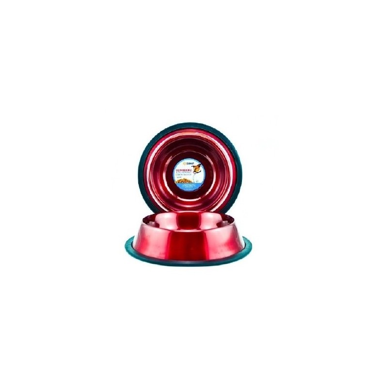 COMEDERO IMPORTADO ACERO INOX 8oz ROJO