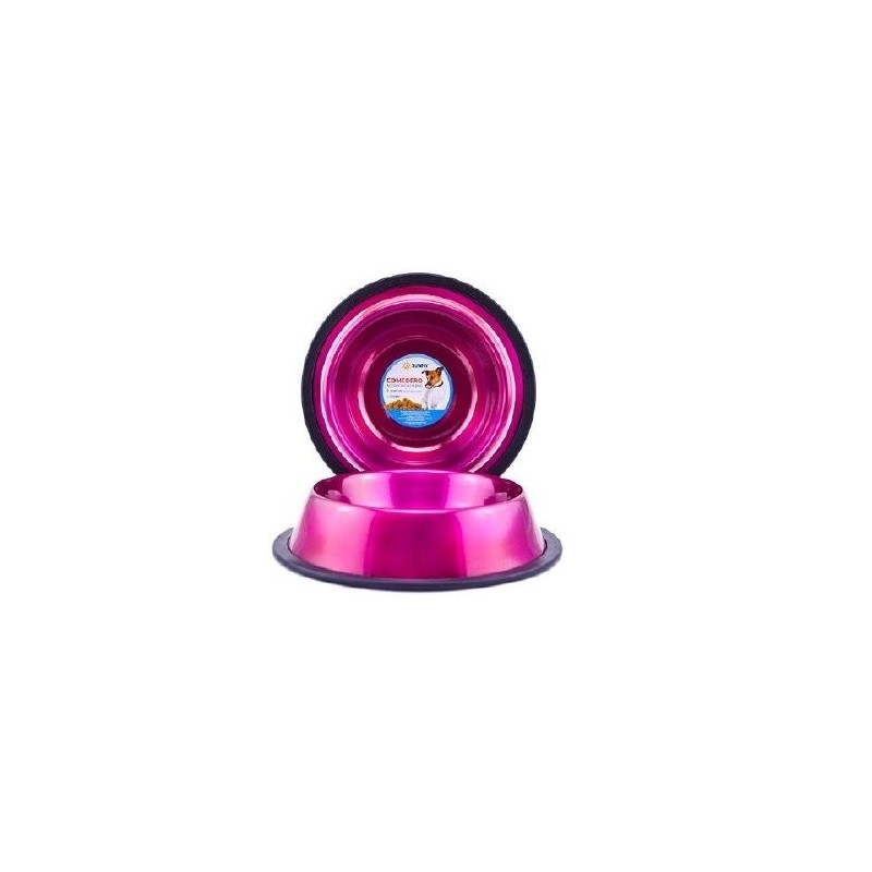 COMEDERO IMPORTADO ACERO INOX 16oz ROSA