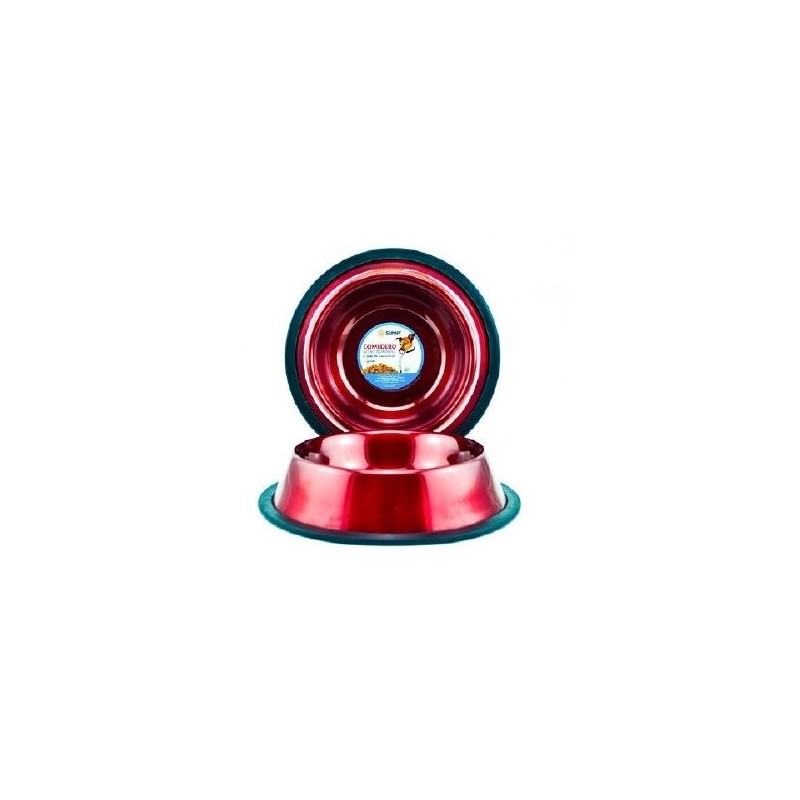 COMEDERO IMPORTADO ACERO INOX.64oz ROJO