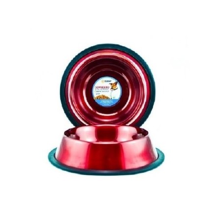 COMEDERO IMPORTADO ACERO INOX.64oz ROJO