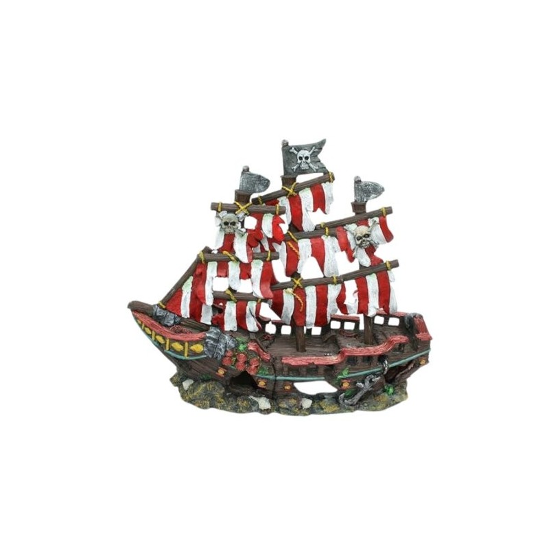 BARCO NAUFRAGIO DE VELA RAYADA 21X10X18CM.