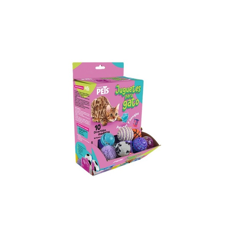 CAJA PELOTAS Y SONAJAS P/GATO 48PZAS
