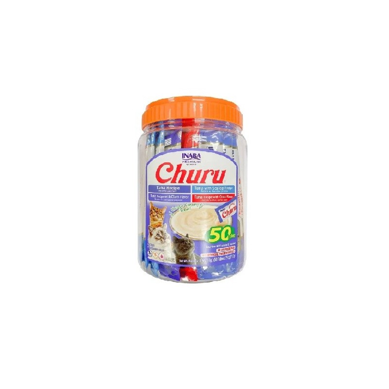 BOTE CHURU (50 TUBITOS INDIVIDUALES) SABOR ATUN VIEIRA ALMEJA Y CANGREJO